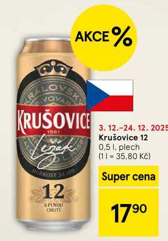 Krušovice 12, 0.5 l, plech  v akci