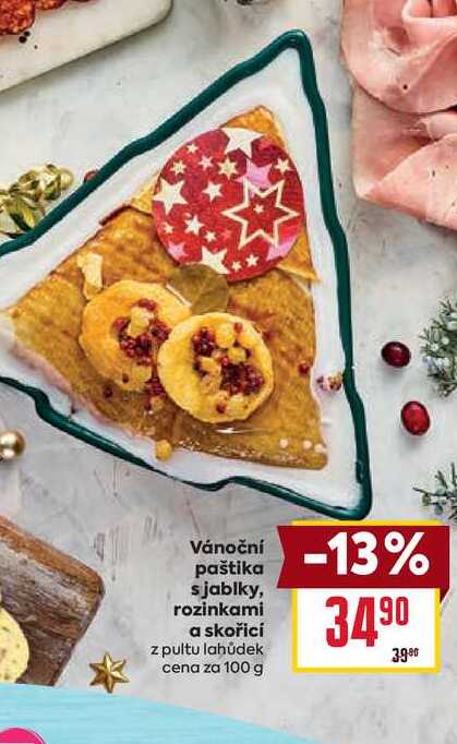 Vánoční paštika s jablky, rozinkami a skořicí z pultu lahůdek cena za 100g