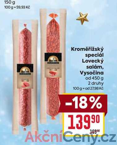 Kroměřížský speciál Lovecký salám, Vysočina od 450 g 