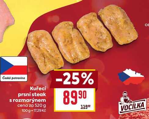 Kuřecí prsní steak s rozmarýnem cena za 520 g 
