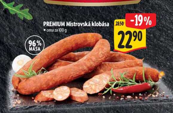 PREMIUM Mistrovská klobása, cena za 100 g