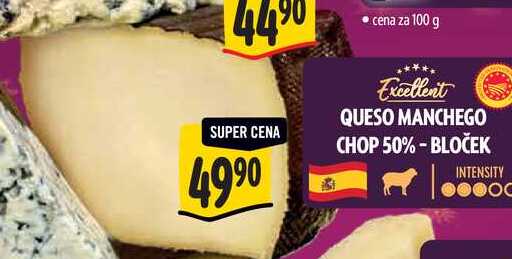 QUESO MANCHEGO CHOP 50%-BLOČEK, cena za 100 g 