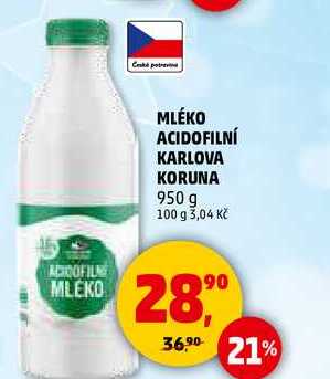 MLÉKO ACIDOFILNÍ KARLOVA KORUNA, 950 g