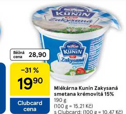 Mlékárna Kunín Zakysaná smetana krémovitá 15%, 190 g  