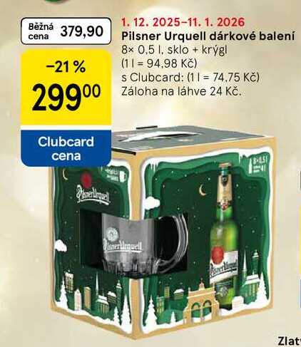 Pilsner Urquell dárkové balení, 8x 0,5 l, sklo + krýgl 