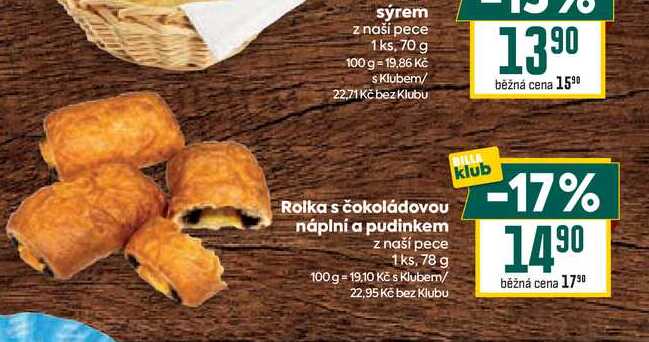 Rolka s čokoládovou náplní a pudinkem z naší pece 1ks, 78 g 