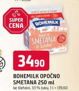 BOHEMILK OPOČNO SMETANA 250 ml ke šlehání, 33% tuku