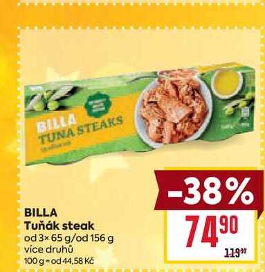 BILLA Tuňák steak od 3× 65 g/od 156 g 