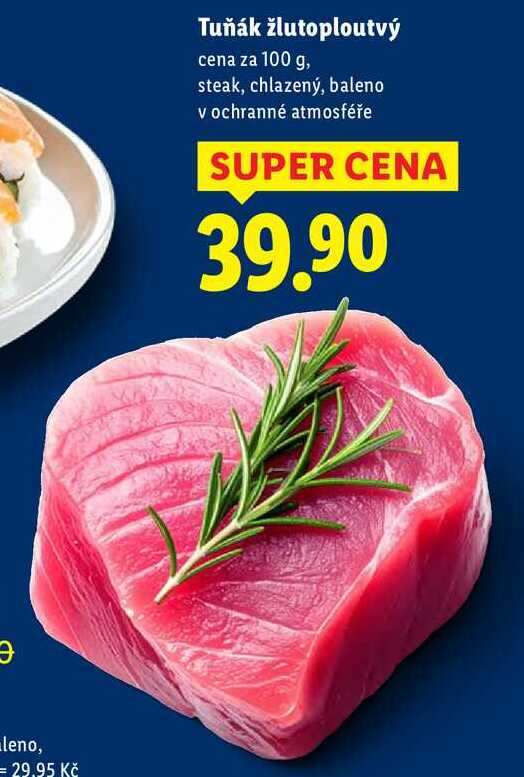Tuňák žlutoploutvý, cena za 100 g