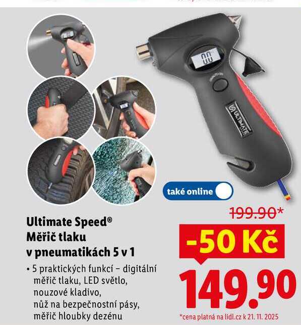 Ultimate Speed Měřič tlaku v pneumatikách 5 v 1 