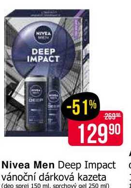 Nivea Men Deep Impact vánoční dárková kazeta (deo sprei 150 ml, sprchový gel 250 ml) 