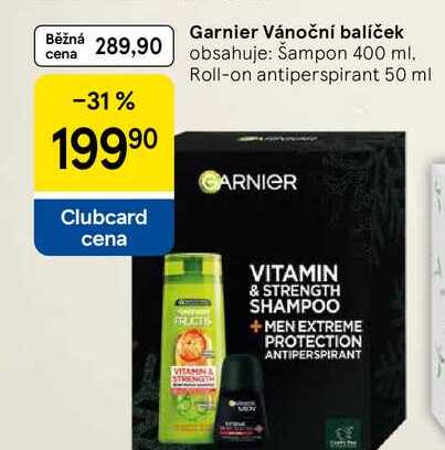 Garnier Vánoční balíček obsahuje: Šampon 400 ml. Roll-on antiperspirant 50 ml 