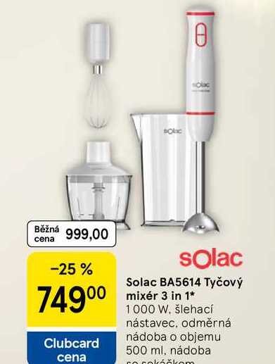 Solac BA5614 Tyčový mixér 3 in 1, 1000 W. šlehací nástavec, odměrná nádoba o objemu 500 ml