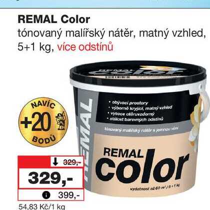 REMAL Color tónovaný malířský nátěr, matný vzhled, 5+1 kg