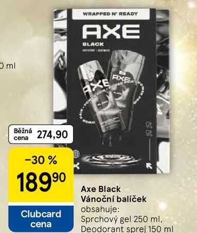 Axe Black Vánoční balíček obsahuje: Sprchový gel 250 ml. Deodorant sprej 150 ml