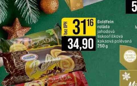 Goldfein roláda jahodová liskooříšková kakaová polévaná 250 g