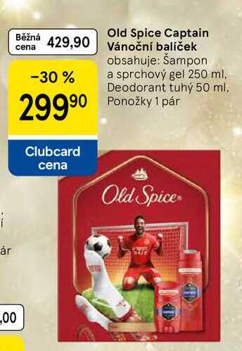 Old Spice Captain Vánoční balíček obsahuje: Šampon a sprchový gel 250 ml. Deodorant tuhý 50 ml. Ponožky 1 pár