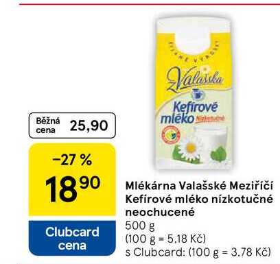 Mlékárna Valašské Meziříčí Kefírové mléko nízkotučné neochucené, 500 g