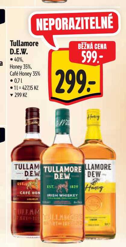 Tullamore D.E.W. 40%, Honey 35%, Café Honey 35% 0,71