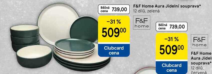 F&F Home Aura Jídelní souprava, 12 dílů, zelená