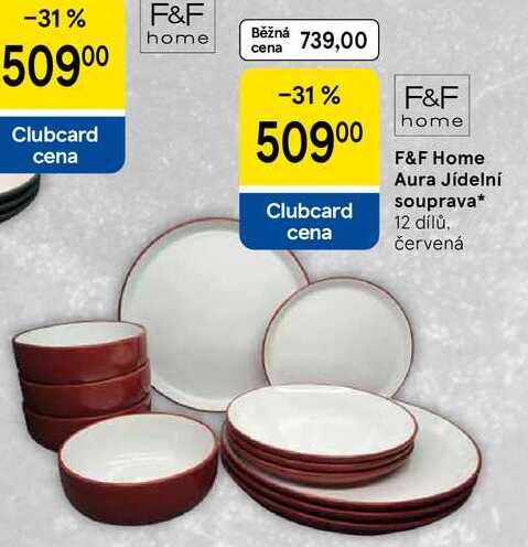 F&F Home Aura Jídelní souprava, 12 dílů. červená