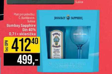 Bombay Sapphire Gin 40% 0,7l+ sklenička