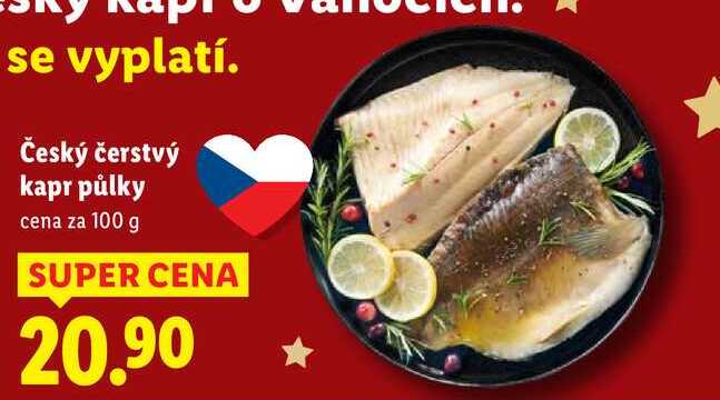 Český čerstvý kapr půlky, cena za 100 g