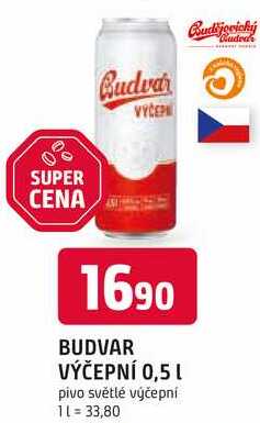 BUDVAR Pivo světlé výčepní 0,5l 0.5l plech