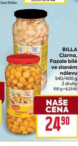 BILLA Cizrna, Fazole bílé ve slaném nálevu 540/400 g