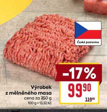 Výrobek z mělněného masa cena za 750 g 