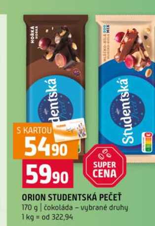 ORION STUDENTSKÁ PEČEŤ 170 g čokoláda vybrané druhy