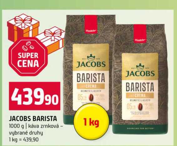 JACOBS BARISTA 1000 g káva zrnková vybrané druhy