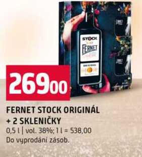 FERNET STOCK ORIGINÁL + 2 SKLENIČKY 0,5l vol. 38%