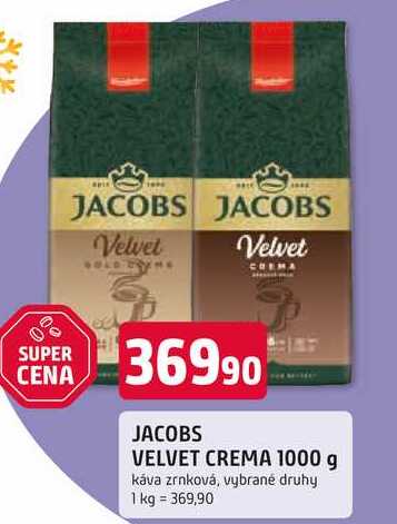 JACOBS VELVET CREMA 1000 g káva zrnková