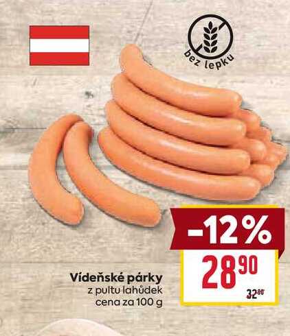 Vídeňské párky z pultu lahůdek cena za 100 g