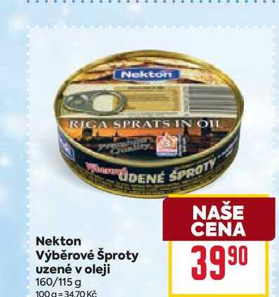 Nekton Výběrové Šproty uzené v oleji 160/115 g
