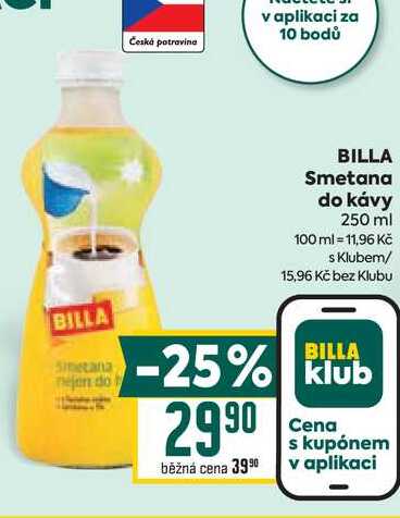 BILLA Smetana do kávy 250 ml  v akci