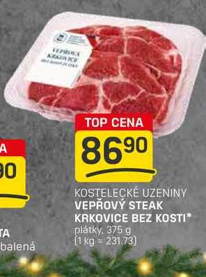 VEPŘOVÝ STEAK KRKOVICE BEZ KOSTI plátky 375 g 