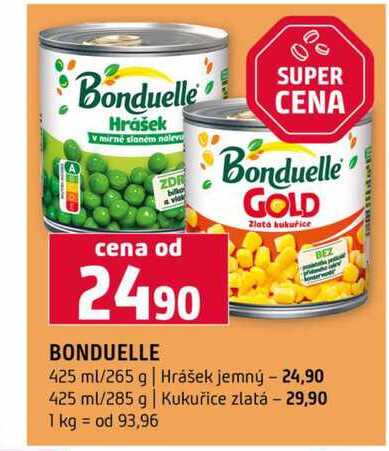 Bonduelle GOLD Zlata kukuřice 425 ml/265 g Hrášek jemný 425 ml/285 g