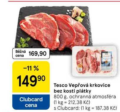 Tesco Vepřová krkovice bez kosti plátky, 800 g 
