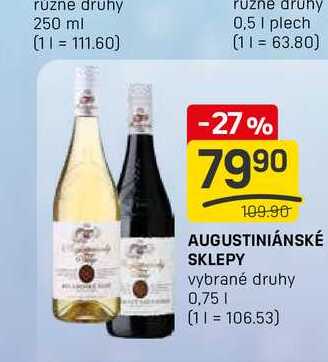 AUGUSTINIÁNSKÉ SKLEPY vybrané druhy 0,75l