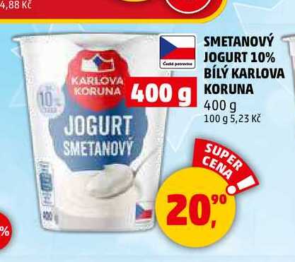 SMETANOVÝ JOGURT 10% BÍLÝ KARLOVA KORUNA, 400 g