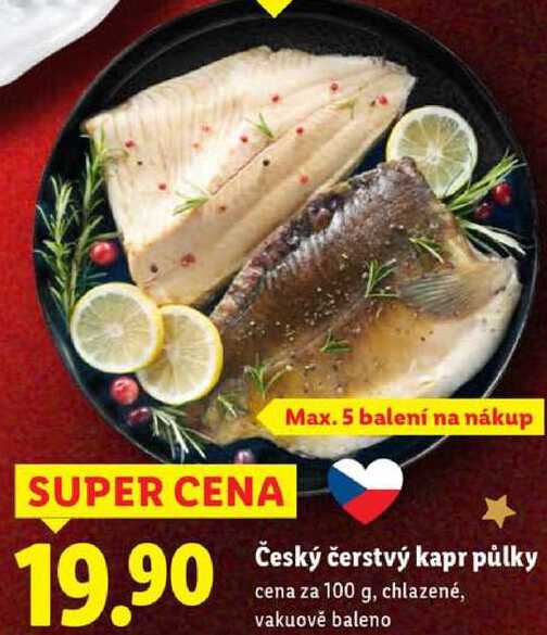 Český čerstvý kapr půlky, cena za 100 g