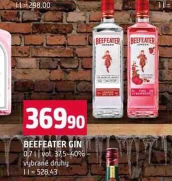 BEEFEATER GIN 0,7l vol. 37,5-40% vybrané druhy