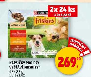 KAPSIČKY PRO PSY VE ŠŤÁVĚ FRISKIES, 48x 85 g