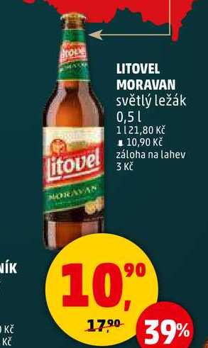 LITOVEL MORAVAN světlý ležák, 0,5 l v akci
