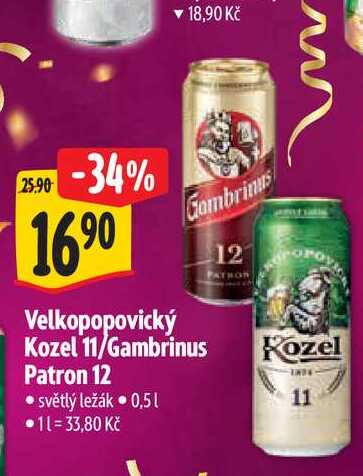 Velkopopovický Kozel 11/Gambrinus Patron 12 0,5 l