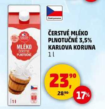 ČERSTVÉ MLÉKO PLNOTUČNÉ 3,5% KARLOVA KORUNA, 1 l 