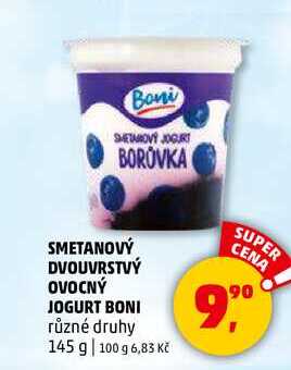 SMETANOVÝ DVOUVRSTVÝ OVOCNÝ JOGURT BONI, 145 g  