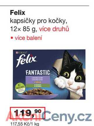 Felix kapsičky pro kočky, 12x 85 g, více druhů • více balení A felix FANTASTIC 119,0° Ceny.cz 117,55 Kč/1 kg 